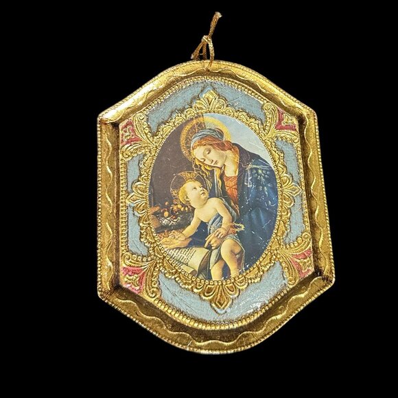 Vintage Madonna & Child Religious Ornament, Italian-Style Gold Gilded - Picture 2 of 4